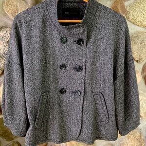 CLASSY DESIGNER DOUBLE BREASTED BCBGMAXAZRIA BLACK AND WHITE TWEED JACKET SIZE L